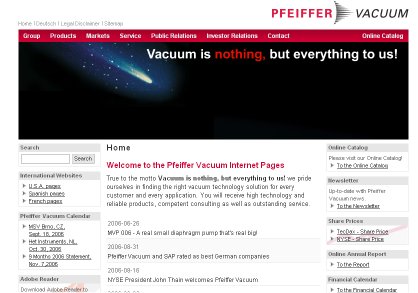 New Internet Presence for Pfeiffer Vacuum