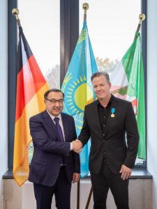 Ambassador of Kazakhstan awards medal of honour to Oliver Hermes