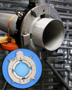 Verformungsschutzpolster an Clamshell-Maschine schützt dünnwandige Rohre und Leitungen